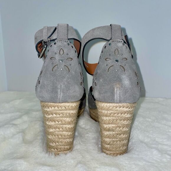 COACH Kelsi‎ Wedge Espadrille Sandals Heather Grey Gray Suede Studded Size 6.5 - Picture 4 of 6